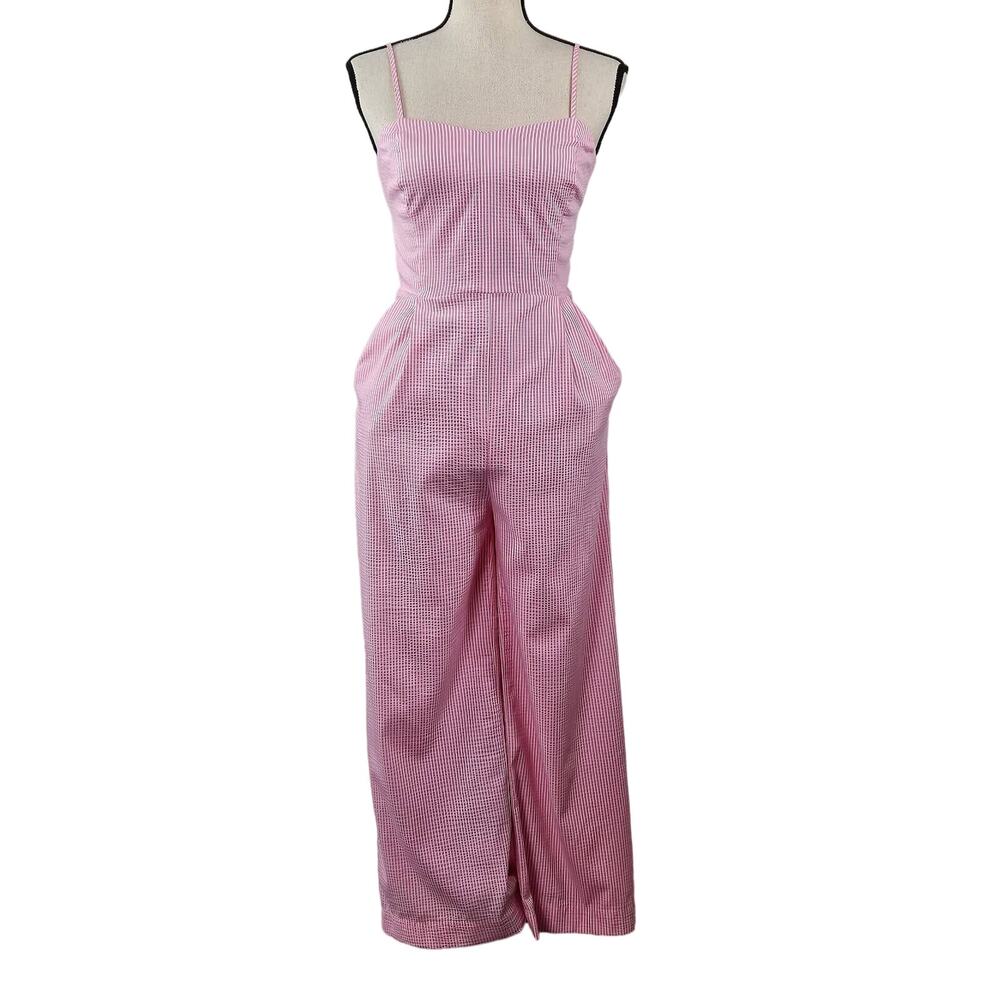 Vineyard Vines Pink Stripe Seersucker Cropped Jumpsuit Sleeveless Romper Women 0